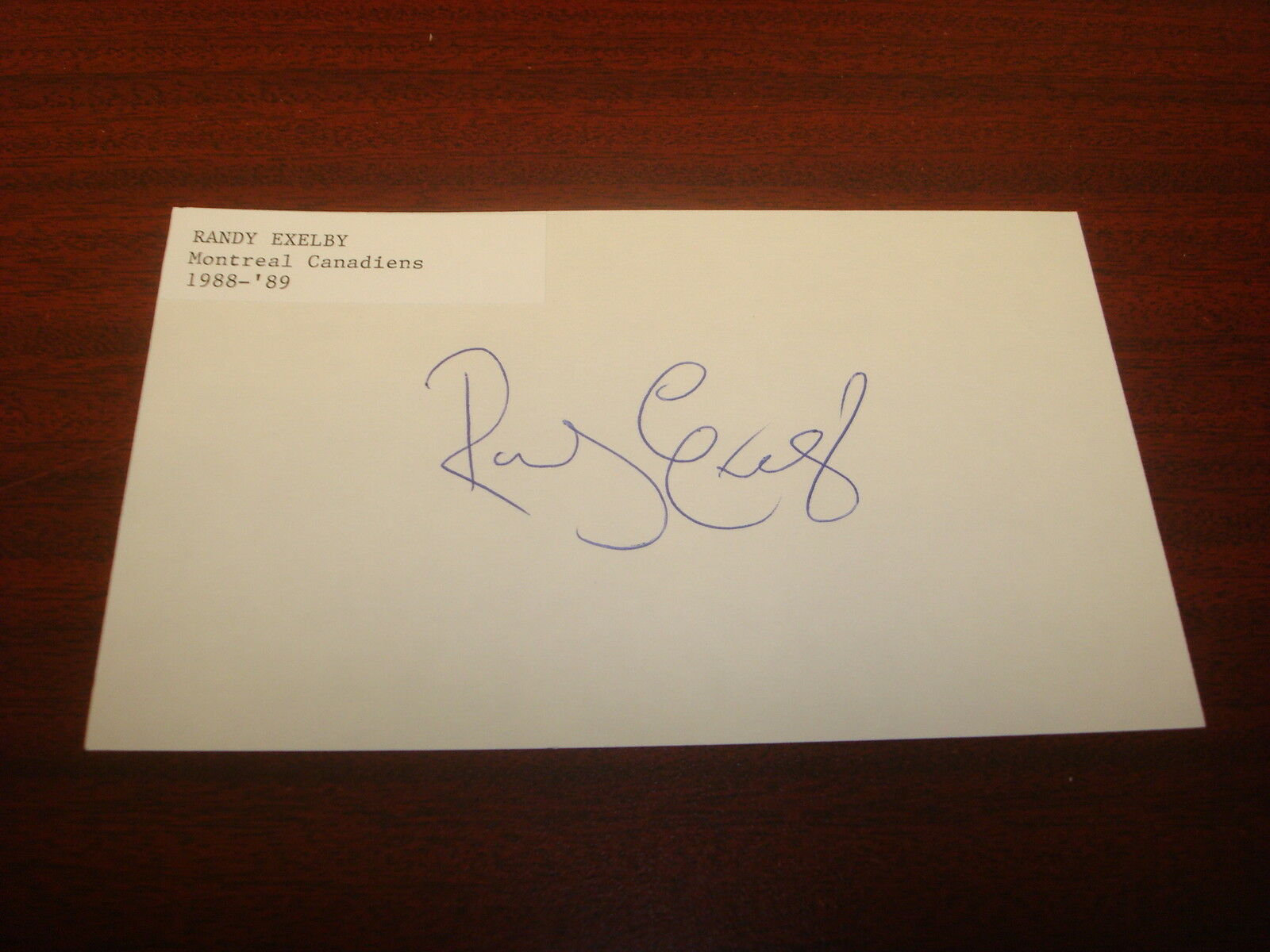 Randy Exelby 1988-1989 Canadiens Roadrunners Signed Auto 3.5x6 Index Card An