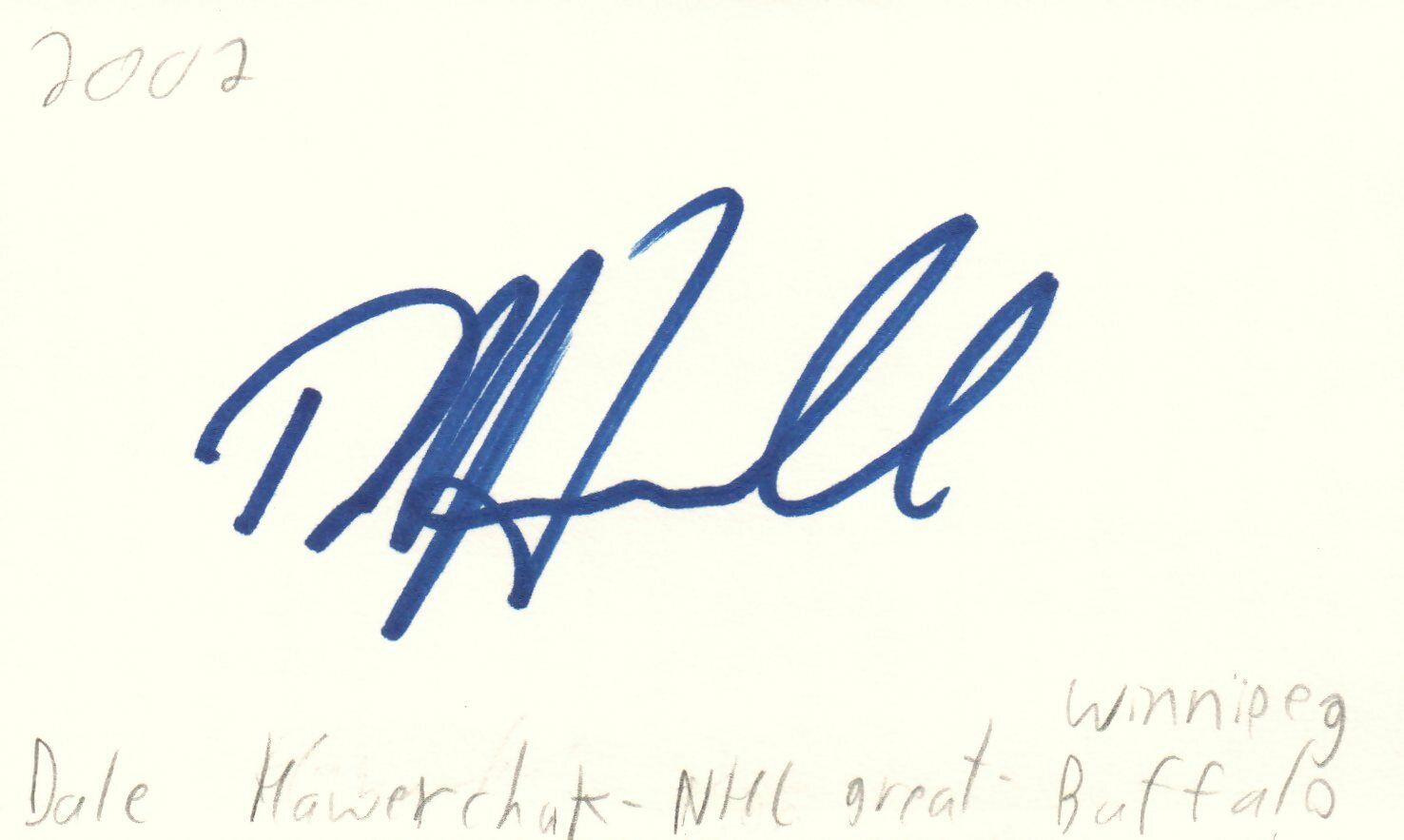 Dale Hawerchuk Buffalo Winnipeg Nhl Great Hockey Autographed Signed Index Card