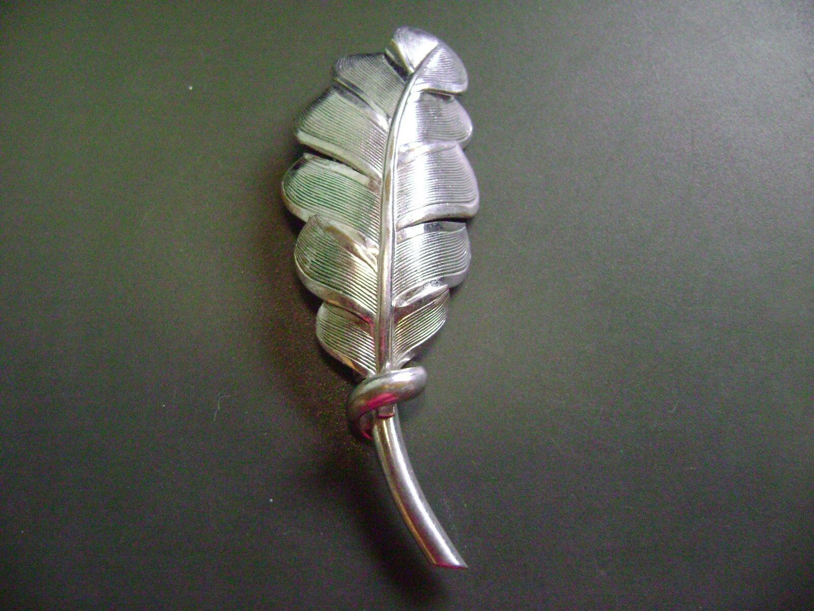 Vintage Silver Tone Textured Leaf  Brooch